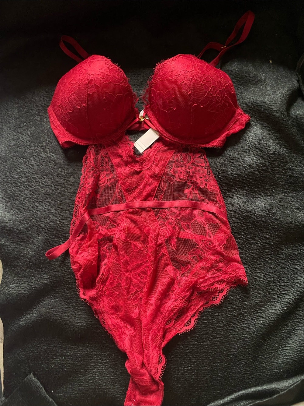 Victoria's Secret Red Lace Push-Up Teddy Bodysuit
